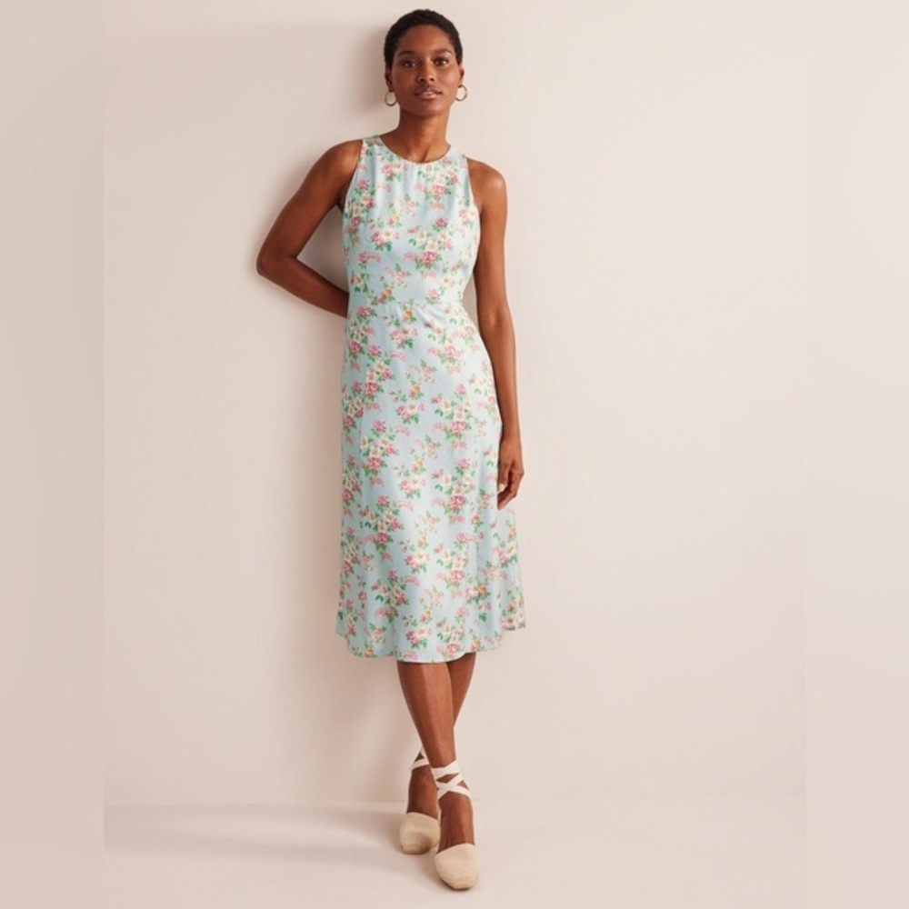Nwt Boden Floral Sleeveless Midi Dress Fit N Flare Pastel Spring Casual Formal